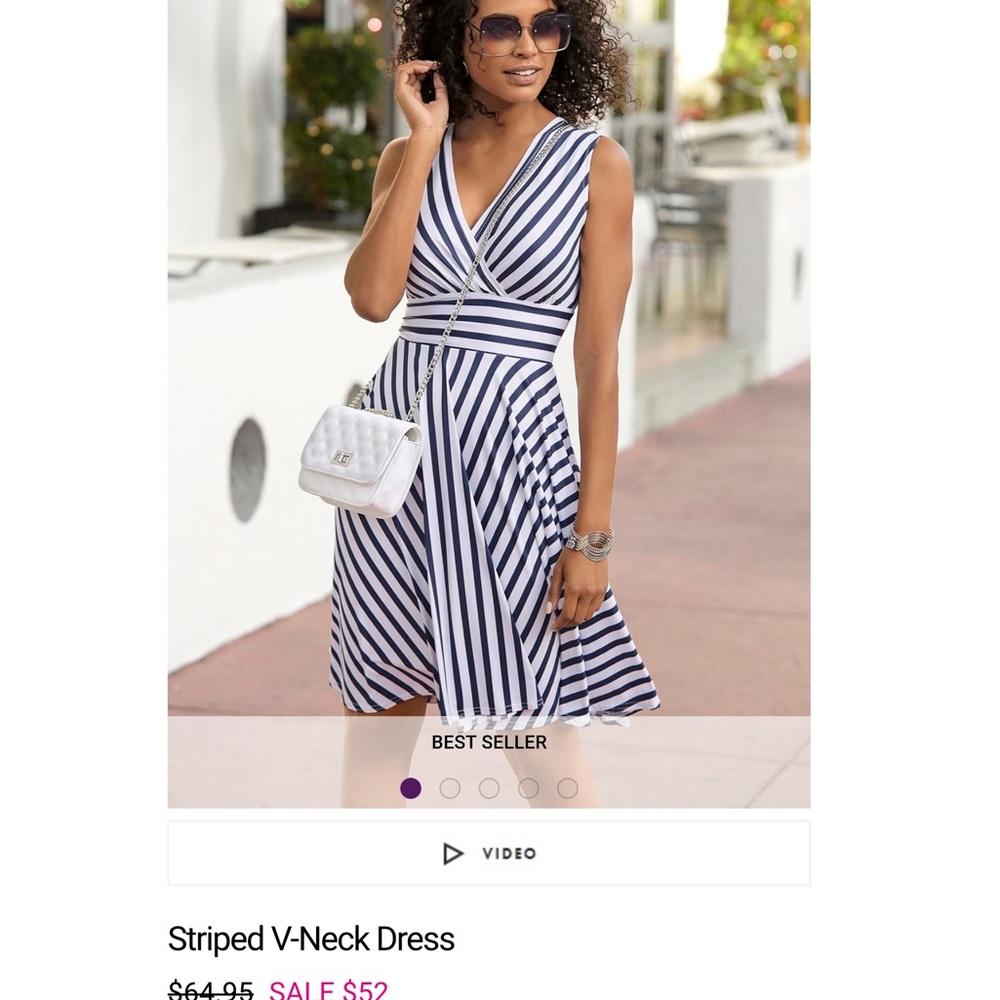 Navy and White Asymmetrical Striped Dress